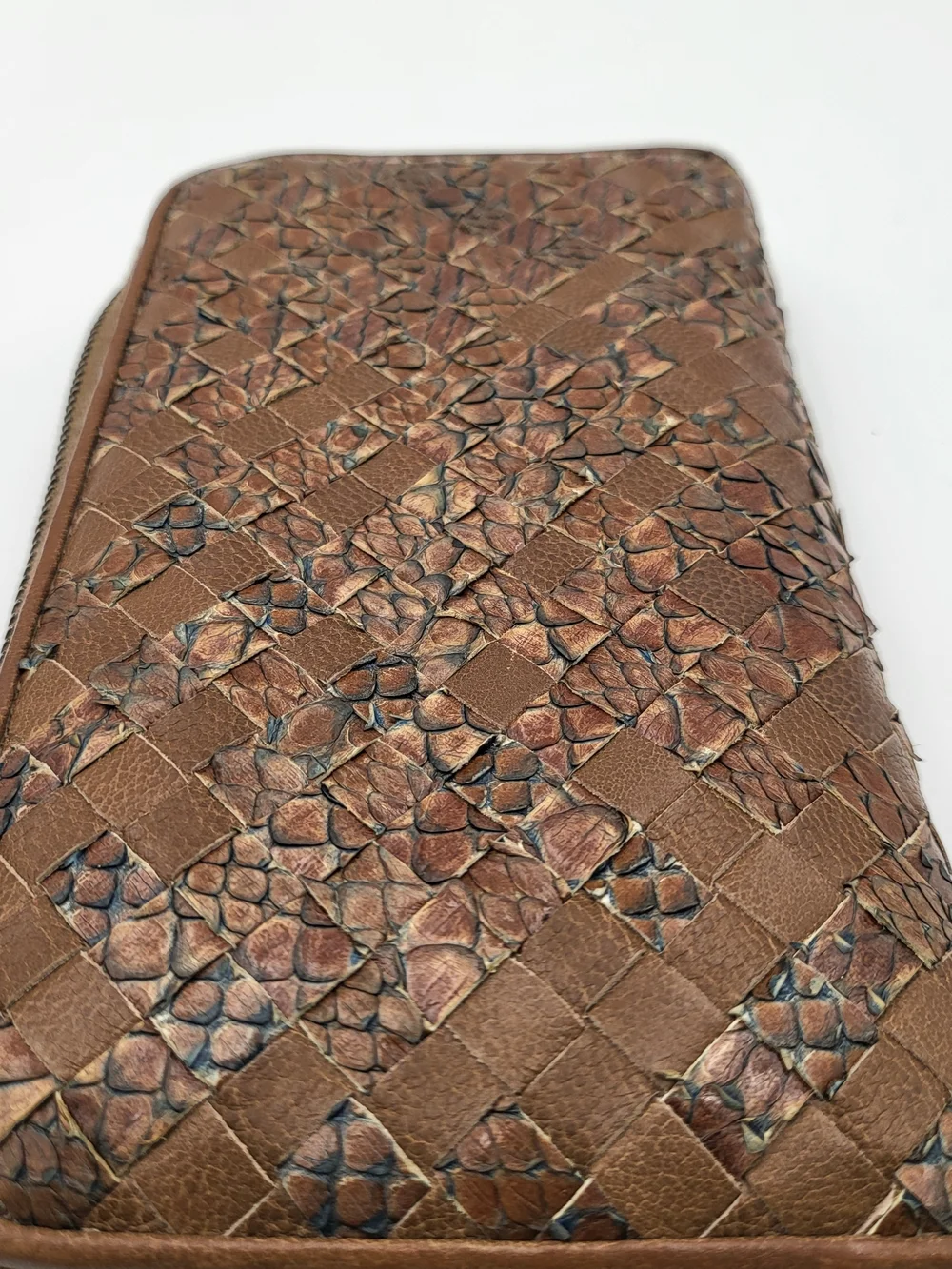 Bottega Veneta Brown Intrecciato Python Zip-Around Wallet.Authentic.Full Set.. - Picture 11 of 16